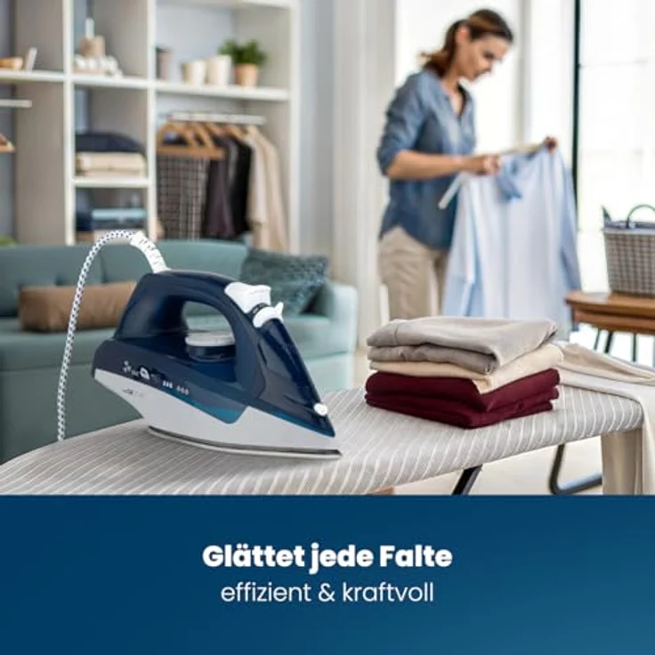 Clatronic DB 3704 Dampfbügeleisen mit 7 Funktionen, Edelstahlspezialsohle, stufenlose Temperaturregulierung, zuschaltbare Selbstreinigungsfunktion, Weiß-Blau – Bild 5