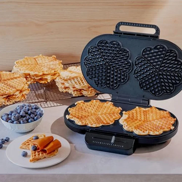 Wilfa Classic Double Vaffeljern, Waffeleisen für 2 herzförmige Waffeln, 1200 Watt, Schwarz, Teflonbeschichtung, 5 Thermostatpositionen, Betriebsbereitschaftsanzeige – Bild 9