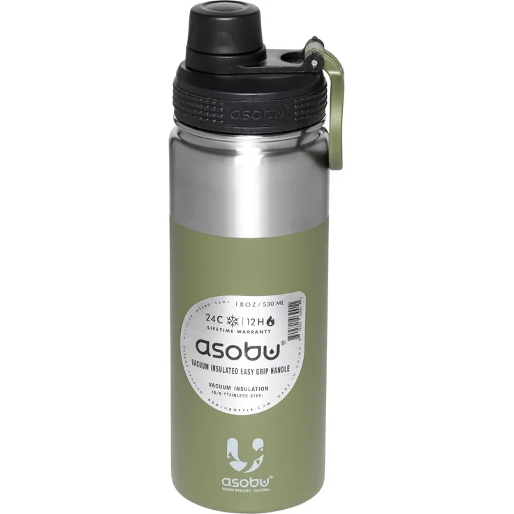 Asobu Alpine Flask Trinkflasche, 0.53 L, grün, doppelwandig isoliert mit praktischem Drehverschluss