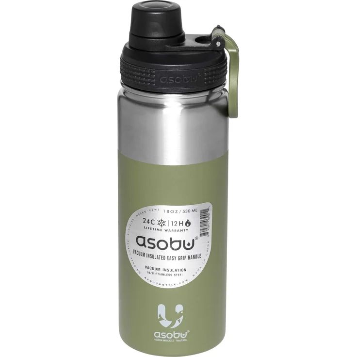 Asobu Alpine Flask Trinkflasche, 0.53 L, grün, doppelwandig isoliert mit praktischem Drehverschluss