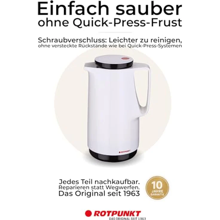 ROTPUNKT Isolierkanne 760 MAXIMA 1,0 l | Zweifunktions-Drehverschluss | BPA Frei- gesundes Trinken | Made in Germany | snow – Bild 7