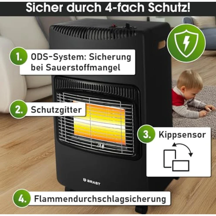 BRAST Gasheizer Keramik Vulkan, 4200W mobile Gasheizung mit 3 Heizstufen, Schutzhülle, Druckminderer, klappbar für Gasflaschen bis 15kg – Bild 4