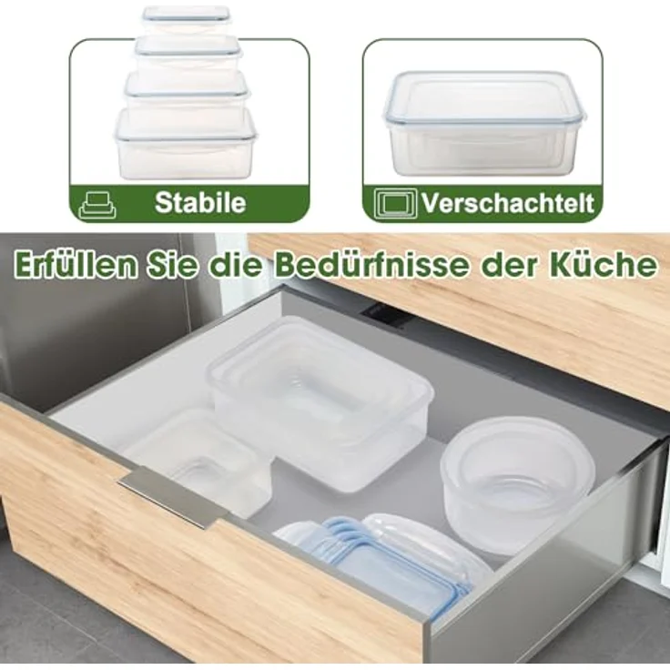 YASHE Frischhaltedosen Set SE-16PCS, 16-teilig mit 8 Behältern (0,24 - 1,5 L) und Deckeln, luftdicht und mikrowellengeeignet, BPA-frei – Bild 5