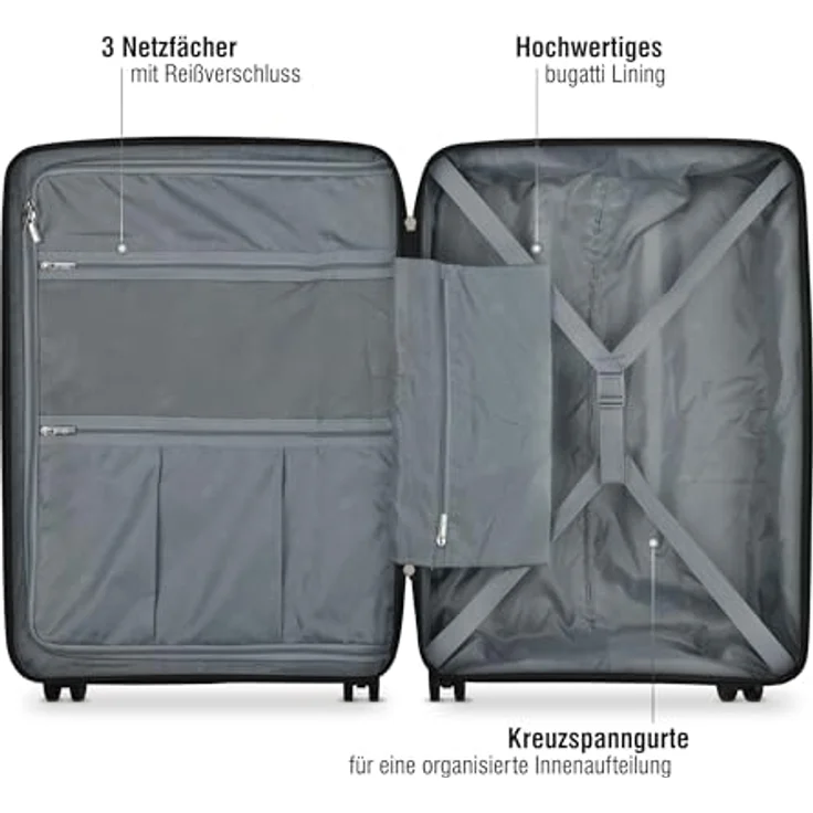 bugatti Hera 3er Hartschalen-Koffer-Set, leichte Reise-Koffer aus PP Light mit 4-Rollen (S/M/L), schwarz – Bild 4