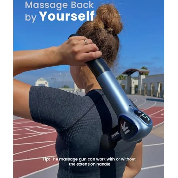 RENPHO Reach Massage Gun Massagegerät mit Verlängerungs Griff, LED Touchscreen und leisem Motor, Grau – Bild 2