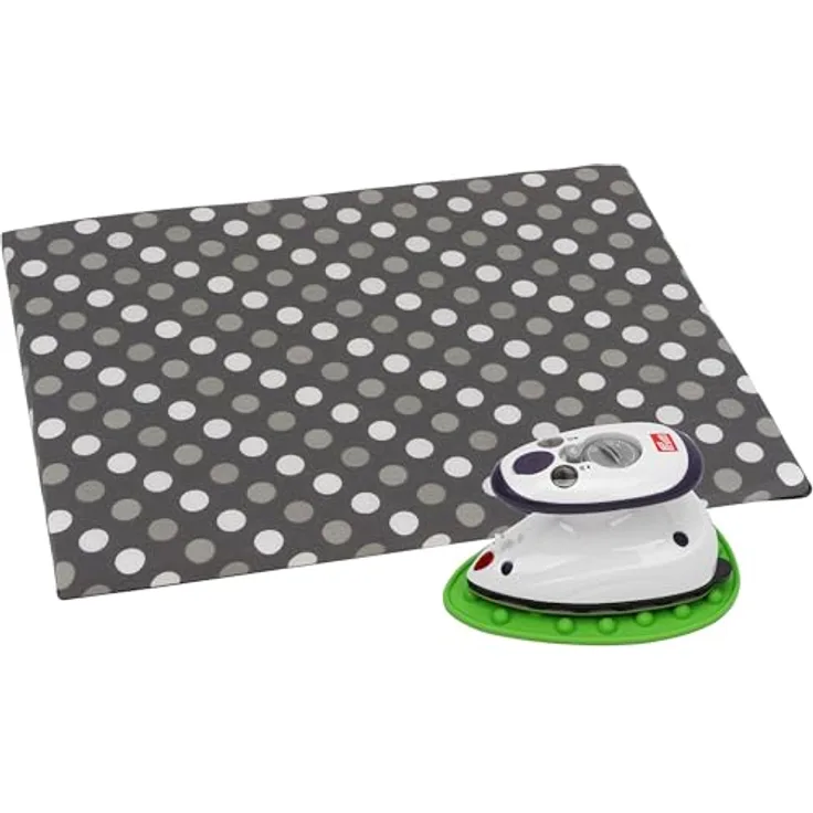 Semplix Dampfbügeleisen-Set, inkl. Prym Mini-Bügeleisen, Bügelunterlage (30 x 40 cm), Silikonablage, grau/grün, 375 W