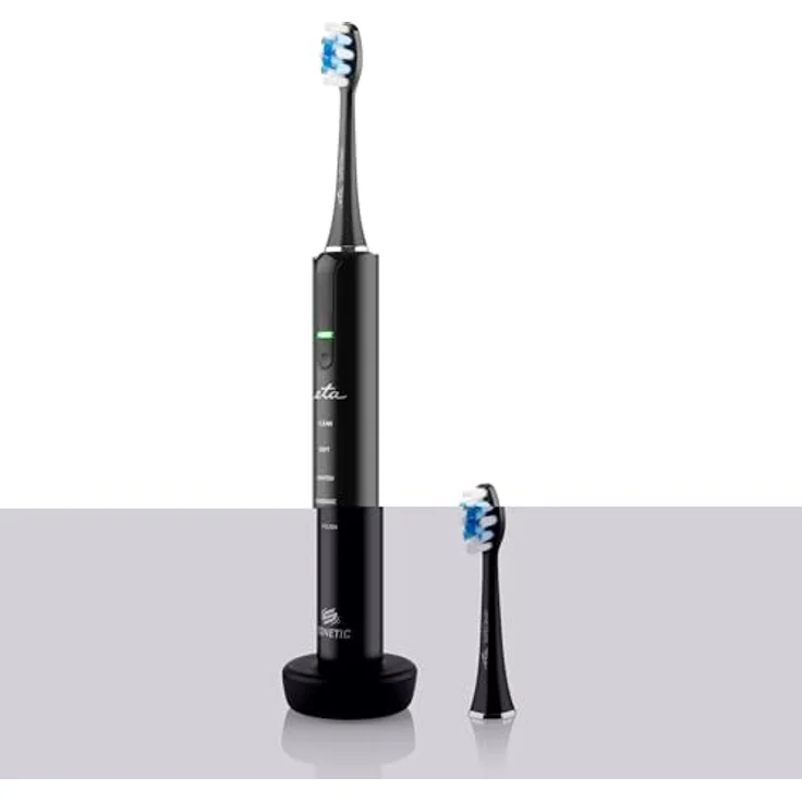 ETA Schallzahnbürsten-Set Sonetic I Elektrische Schallzahbürste Doppelpack I 5 Reinigungsmodi I Timer I IPX7 I Ladeständer I 4 Ersatzköpfe I Schwarz Weiß – Bild 4