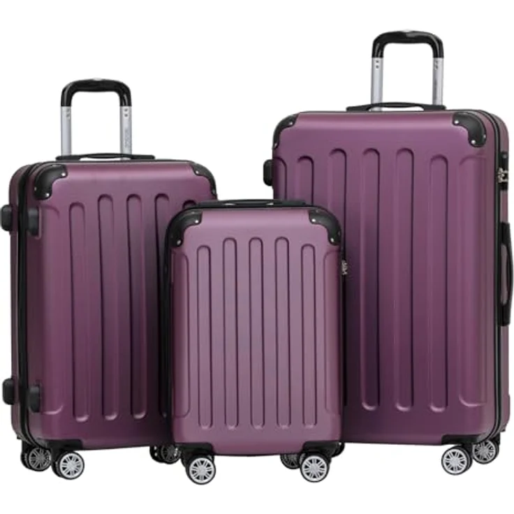 BEIBYE 2045 Zwillingsrollen Reisekoffer Kofferset, 3-teilig, Hartschale, 360°-Leichtlauf-System, inklusive Laptop-Bereich, Violett – Bild 1