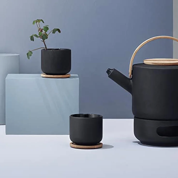 Stelton Theo Becher mit Untersetzer, Stein, schwarz, 8 x 8 x 8 cm – Bild 4