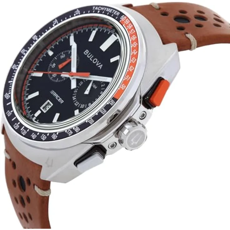 Bulova Herrenuhr Chronograph Racer Braun/Schwarz 98B427, Lederarmband und Antireflex-Saphir Uhrglas – Bild 2