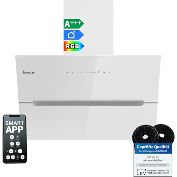 KKT KOLBE ECCO6005WM Dunstabzugshaube 60 cm, 782 cbm/h, kopffrei, Wandhaube, Weiß Glas, Smart WiFi, RGBW-LED-Beleuchtung, Energieeffizienzklasse A+++ – Bild 1