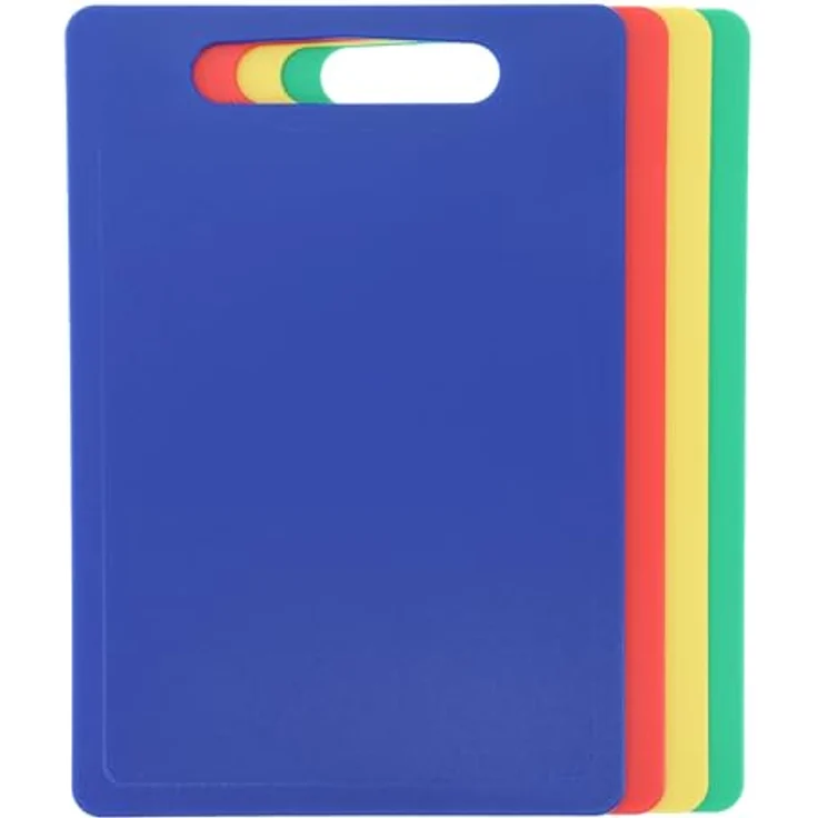 Chef Aid Schneidebretter-Set, 4 Stück, farbcodierte rutschfeste Kunststoffbretter mit Griff, lebensmittelecht und spülmaschinengeeignet, 35 × 25 cm – Bild 1