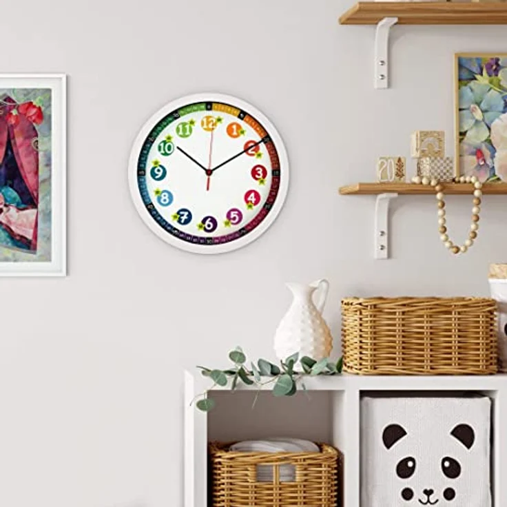 K&L Wall Art Lautlose Kinder Wanduhr Lernuhr Uhr für Mädchen und Jungen Kinderwanduhr 30cm Durchmesser (Regenbogen) – Bild 2