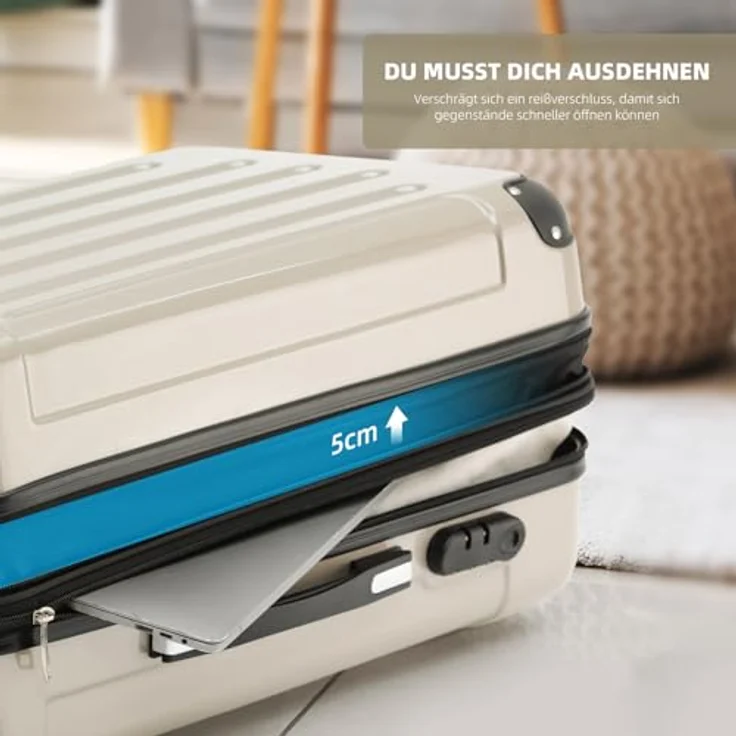 BEIBYE 3er Kofferset Hartschalen-Koffer Trolley Set mit erweiterbarem Volumen, 4 Doppelrollen, champagner – Bild 3