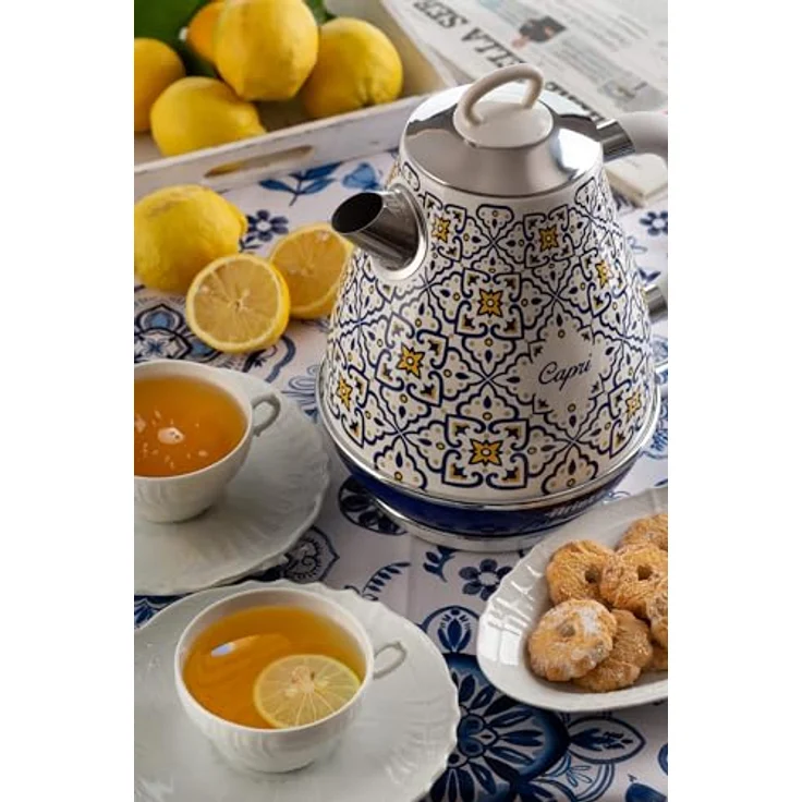 Ariete 2869 Capri Wasserkocher, elektrischer Wasserkocher, 1,7 l, Aufgüsse, Tee, Kräutertee, kabelloser Boden, automatische Abschaltung, mediterraner Stil, blau – Bild 5