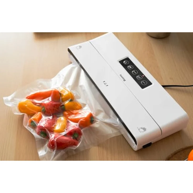 huslog Vakuumiermaschine, Kompakt 125W mit digitalem Bedienfeld und Zubehör, Weiß + 1x Folie – Bild 2