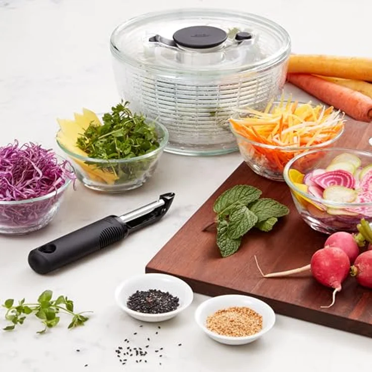 OXO Good Grips Salat- und Kräuterschleuder, transparent, 20cm x 20cm x 17cm – Bild 6