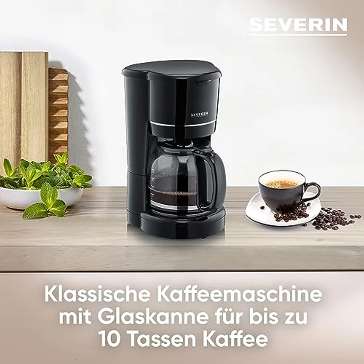 SEVERIN Filterkaffeemaschine mit Glaskanne, Kaffeemaschine für bis zu 10 Tassen, Filtermaschine mit Glaskanne und Permanentfilter, schwarz, KA 4320 – Bild 3