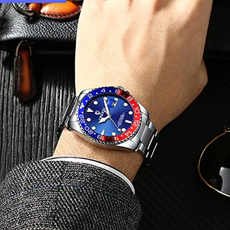 JewelryWe Herrenuhr Edelstahl Quarz Analog mit leuchtendem Zifferblatt, Kalenderfunktion und 3ATM wasserdicht, Silber Blau – Bild 4