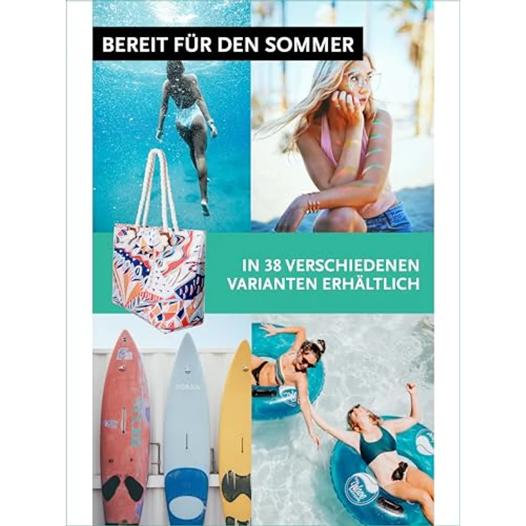 DonDon XXL Strandtasche mit Reißverschluss, praktische Shopper Tasche Damen für Strand und Meer, inklusive kleiner Tasche im gleichen Design, moderne Kunst – Bild 5