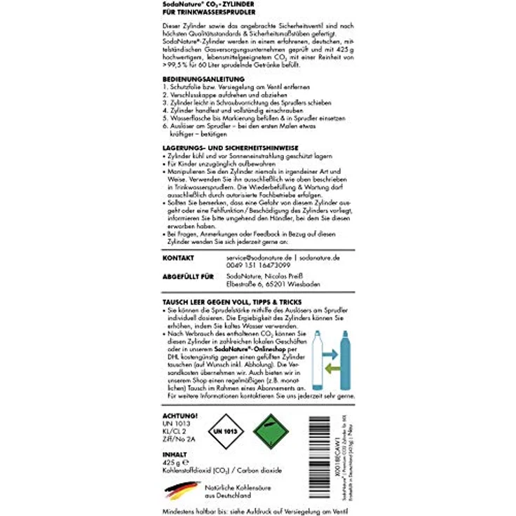 SodaNature Premium 60L CO2 Zylinder für SodaStream (z.B. Crystal 2.0) – Bild 7