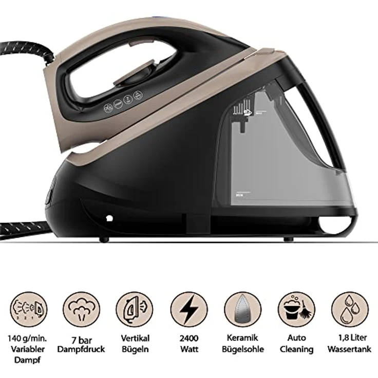 Tristan Auron Dampfbügelstation Elite8-2400 W 400g Dampfstoß | 7 bar Dampfdruck - variabler Dampf bis 140 g/min I 1,8 L Wassertank Abschaltautomatik – Bild 2