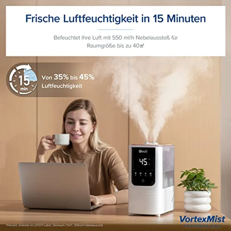 LEVOIT Smart Luftbefeuchter, Warm-/Kalter Nebel max 550 ml/h, 4,5L Humidifier bis 40㎡ 45H, 26dB Aroma Raumbefeuchter mit Nachtlicht für Schlafzimmer Kinderzimmer und Pflanzen, Exklusiv bei Amazon – Bild 4