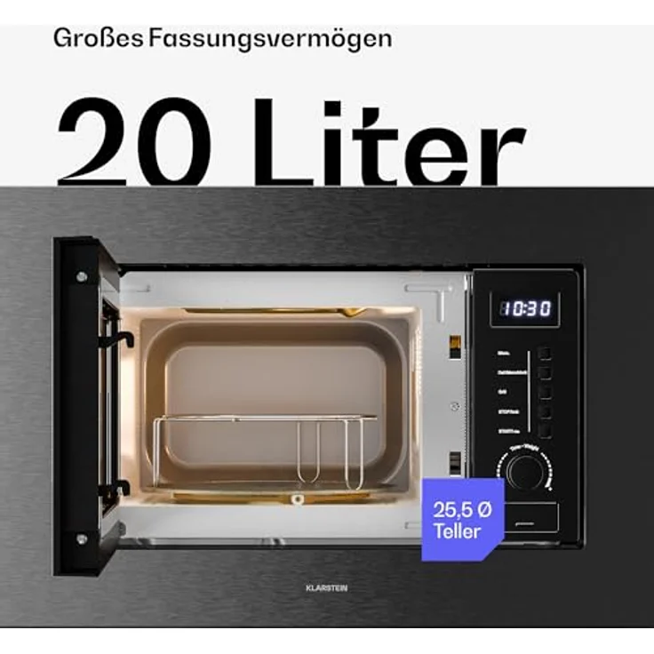 Klarstein Verosteel Einbau-Mikrowelle, 20 l, 700 W Mikrowelle, 800 W Grill, LED Touch, Schwarz – Bild 4