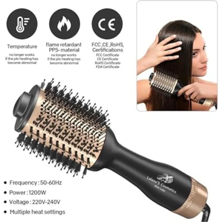 Lalano`S Cosmetics Haartrockner One Step Volumizer Hair Dryer Warmluftbürste 5 in 1 Hairstylist, 1200,00 W - Stylen, trocknen, glätten, bürsten und mehr für seidig glänzende Haare, schwarz – Bild 7