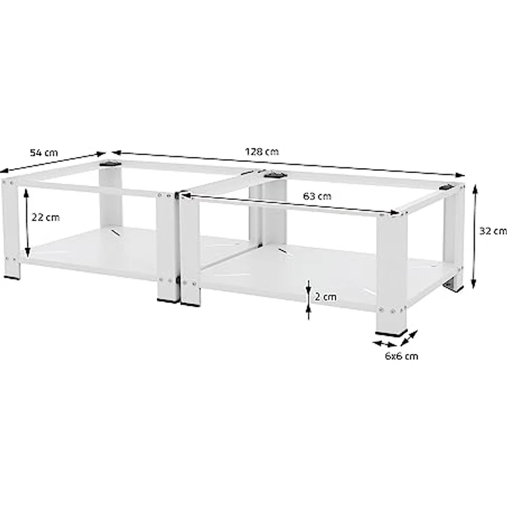 ML DESIGN modern living Doppel Waschmaschinen Untergestell mit 2 Ablagen, Weiß, Stahl, 2x 150kg, 32cm hohes Podest, Erhöhung Unterbau Doppeluntergestell – Bild 5