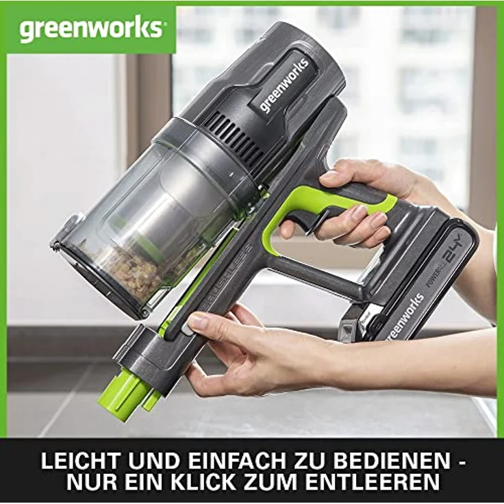 Greenworks GD24SV Kabelloser Staubsauger, hohe Saugleistung, 45 Minuten Laufzeit, Hepa-Filter, Tierhaaraufsatz, 3 Leistungsstufen OHNE Akku und Ladegerät, 3 Jahre Garantie – Bild 5