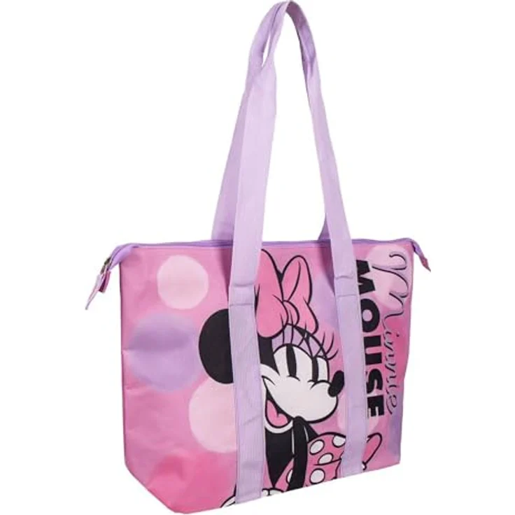 Disney Minnie Mouse Shopper Strandtasche Totebag, große Polyester-Einkaufs- und Strandtasche mit Reißverschluss, vielseitig und faltbar – Bild 4