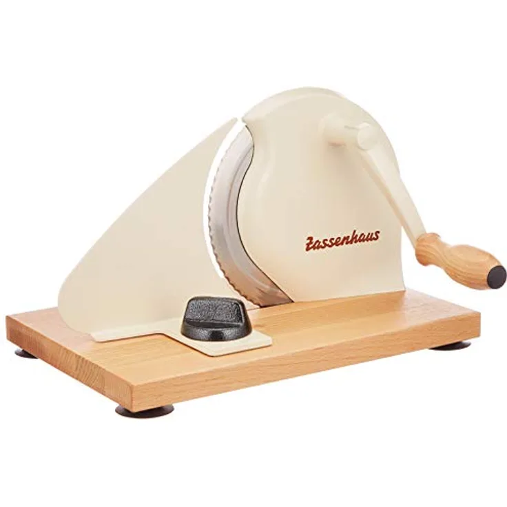 Zassenhaus Brotschneidemaschine manuell CLASSIC | Beige | Solinger Klingenstahl | Schnittstärken: 1-18mm | Brett und Kurbel aus Buchenholz | 30 × 25,5 × 19cm