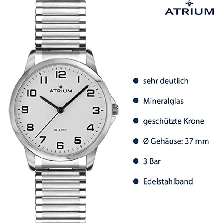 Atrium A36-50, Damen Herren Armbanduhr silberfarben, Quarz, 3 Bar Wasserdichtigkeit, Edelstahlzugband, flexibles Band – Bild 4