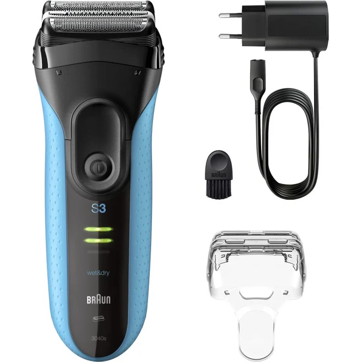 Braun Series 3+ 3040s, Elektrorasierer für Herren mit abwaschbarer Nass- und Trockenrasur, schwarzer rutschfester Griff