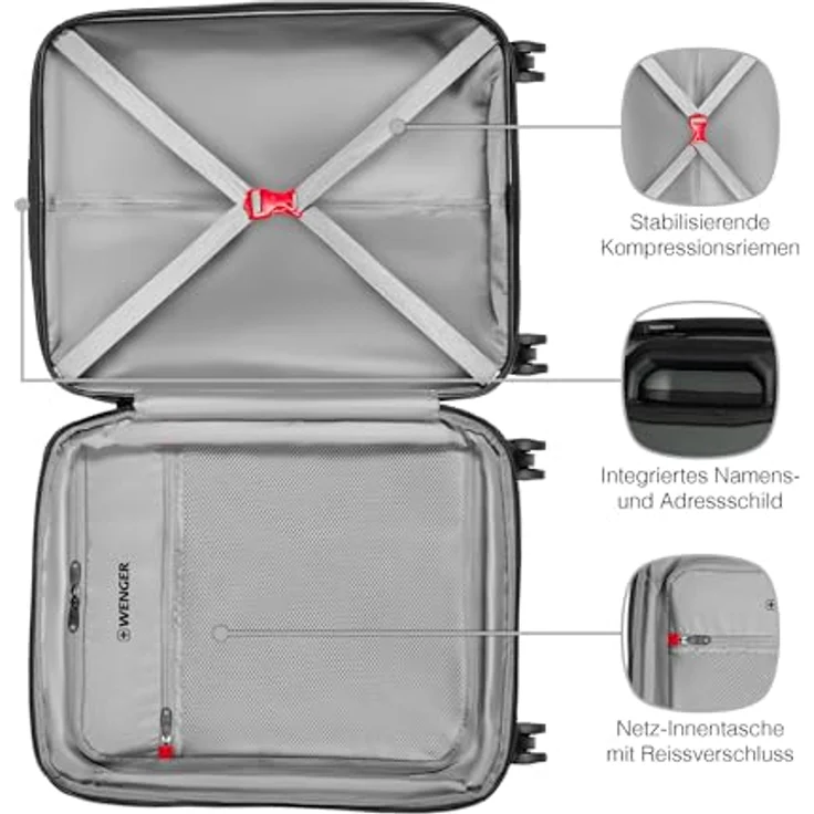 WENGER Prymo Carry-On Hartschalenkoffer, 36 (43) l, Trolley mit Erweiterung, Sicherheitsschloss, Anthrazit – Bild 5
