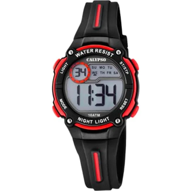 CALYPSO Unisex Kinder Digital Quarz Uhr mit Plastik Armband K6068/6, 33mm Gehäusedurchmesser, wasserdicht bis 10 bar, Grau / Schwarz / Rot