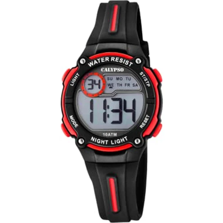 CALYPSO Unisex Kinder Digital Quarz Uhr mit Plastik Armband K6068/6, 33mm Gehäusedurchmesser, wasserdicht bis 10 bar, Grau / Schwarz / Rot – Bild 1