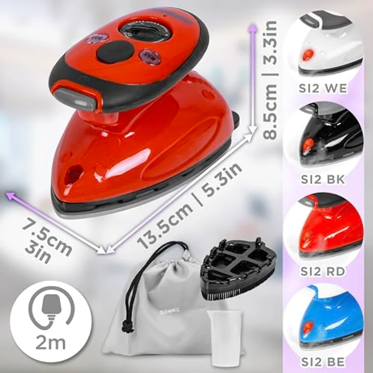 Duronic SI2 RD Mini Reisebügeleisen, 375W Dampfbügeleisen mit vielseitiger Temperaturregelung, rot – Bild 2