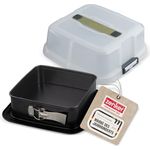 Zenker Bake, Click & Go Quadratische Springform mit Haube – 24 x 24 x 8 cm – Backform mit passendem Deckel für den direkten Transport – Kuchenform zum Backen & Transportieren - Antihaftbeschichtung, Soft-Griff, Magnetschilder - Made in Germany
