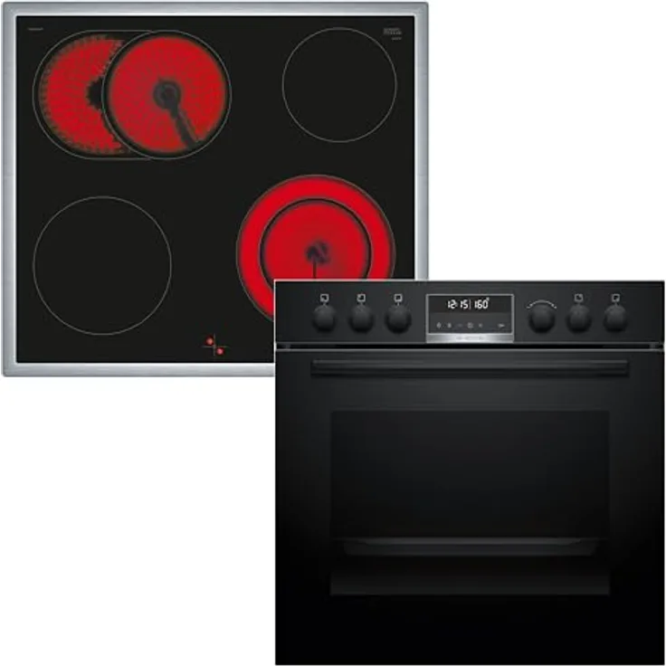 Bosch HND671LS62 Einbau-Geräte-Set, 71 l Backofen mit 3D-Heißluft, Glaskeramikkochfeld und pyrolytischer Selbstreinigung