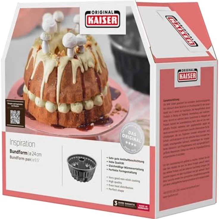 Kaiser Inspiration Bund--Gugelhupfform, Ø 24 cm, antihaftbeschichtet, gleichmäßige Bräunung, grau – Bild 6
