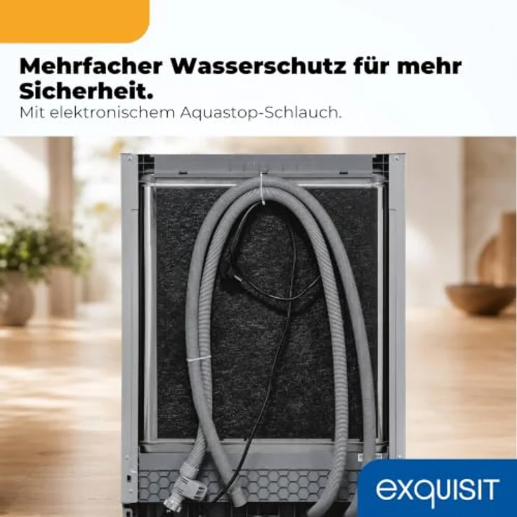 Exquisit EGSP59316-E-450C, Vollintegrierbarer Geschirrspüler für 16 Maßgedecke, Energieklasse C, 8 Programme, Aquastop, Besteckschublade, Extra-Trocknung, Schwarz – Bild 7