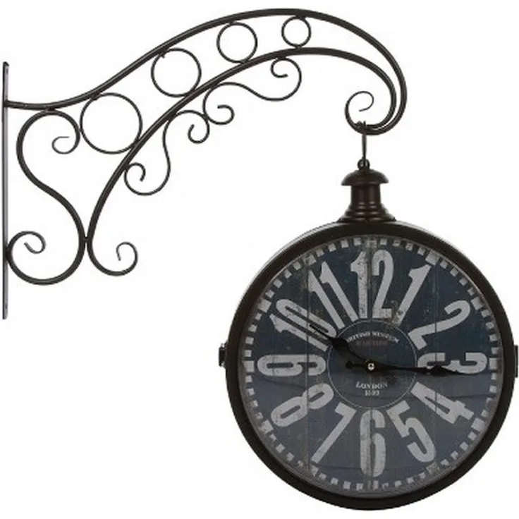 XXXL Wanduhr British Museum, Metall in Grau, Schwarz und Weiß, elegante Wanddekoration