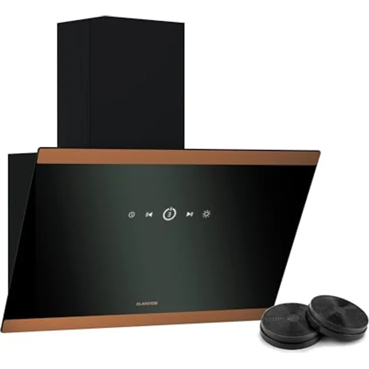 Klarstein FlashLine 60 Dunstabzugshaube - Touchscreen, 524 m³/h, A++ Energieeffizienz, LED-Beleuchtung, Leise 34,5 dB, Schwarz & Kupfer