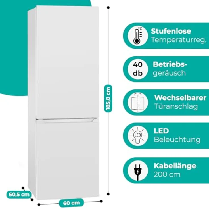 Bomann XXL Kühlschrank mit Gefrierfach 186cm | 60cm breit | Kühlgefrierkombi 315L | 40db | KG 7357 weiß – Bild 3