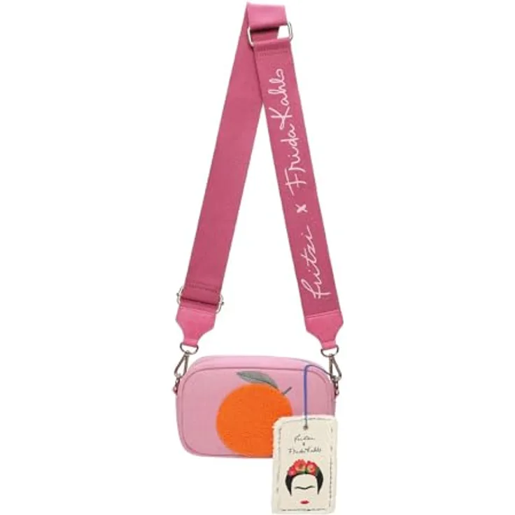 Fritzi aus Preußen Umhängetasche Canvas Crossbody Bag im Frida Kahlo Look, orange – 19x11,5x8 cm, verstellbarer Schulterriemen