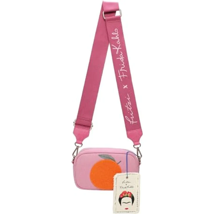 Fritzi aus Preußen Umhängetasche Canvas Crossbody Bag im Frida Kahlo Look, orange – 19x11,5x8 cm, verstellbarer Schulterriemen – Bild 1