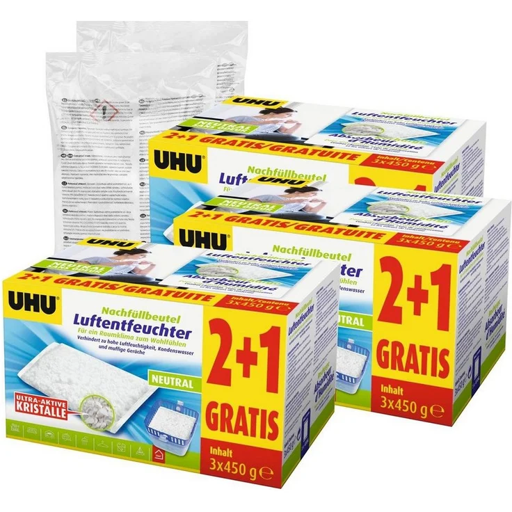 UHU Luftentfeuchter Nachfüllbeutel 450g, Duftneutral, 11er Pack