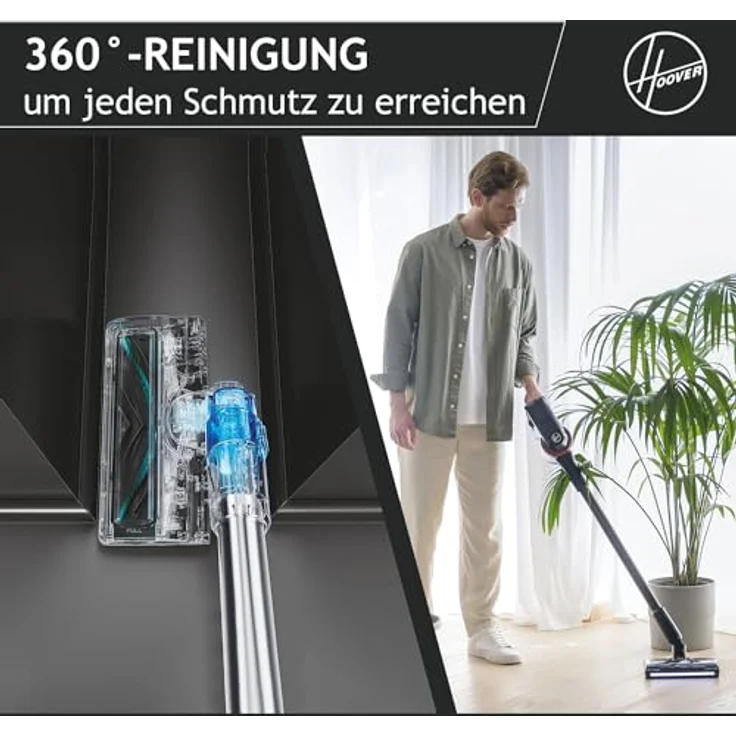 Hoover 360° manövrierbarer Akku Staubsauger mit LED für 120 m² Fläche, Staubsauger kabellos für alle Bodenarten, Bodendüse mit Anti-Twist gegen Verheddern von eingesaugten Haaren [HF410H] – Bild 3